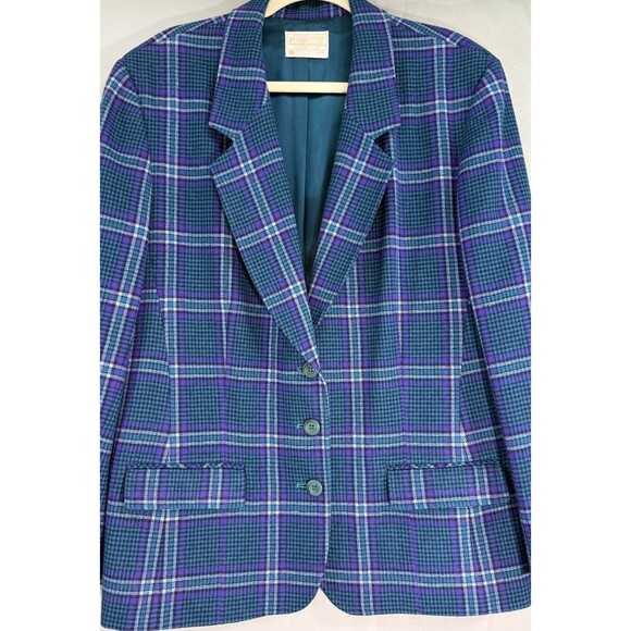 Women’s Pendleton‎ Wool Purple Teal Plaid Plus Size 18 Button Closure Business - Picture 6 of 6